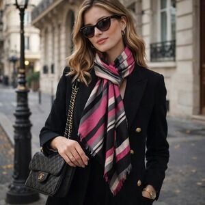 Vintage Echo Silk Scarf Striped Pink Black Gray Parisian Chic Square 33x33